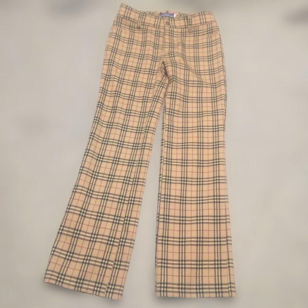 バーバリー ブルーレーベル ノバチェック ウール パンツ ホース刺繍 34
