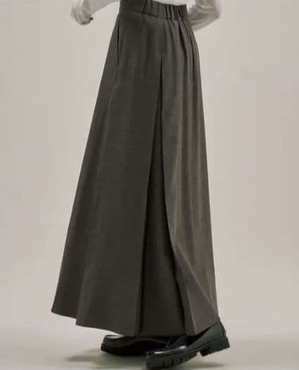 2025.秋冬物マキシロング ブラウンチェック タックフレアスカート