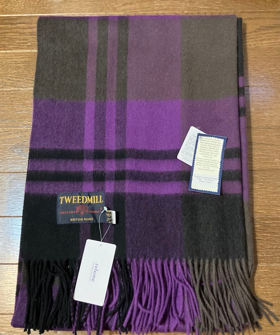 【新品】TWEEDMILL ツイードミル　チェックストール　パープル