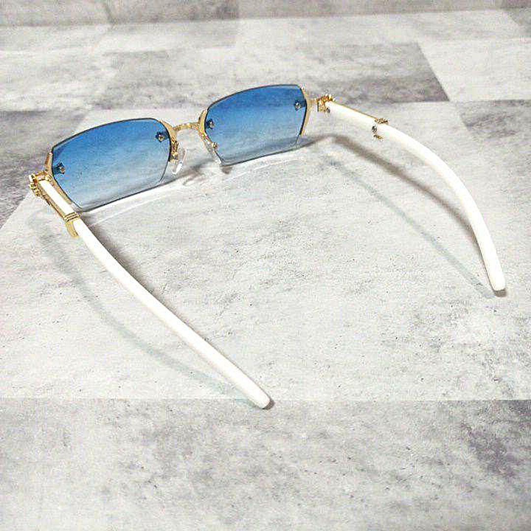 リムレス■サングラス■ゴールド×ホワイト■ブルーグラデーション■Y2K■未使用品