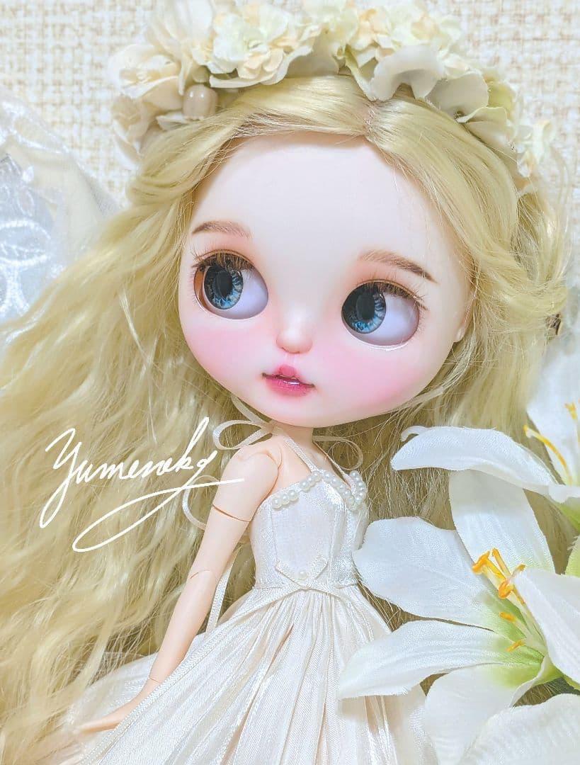 カスタムアイシードール ❀被せるウィッグ付き ドレス 花かんむりセット ❀