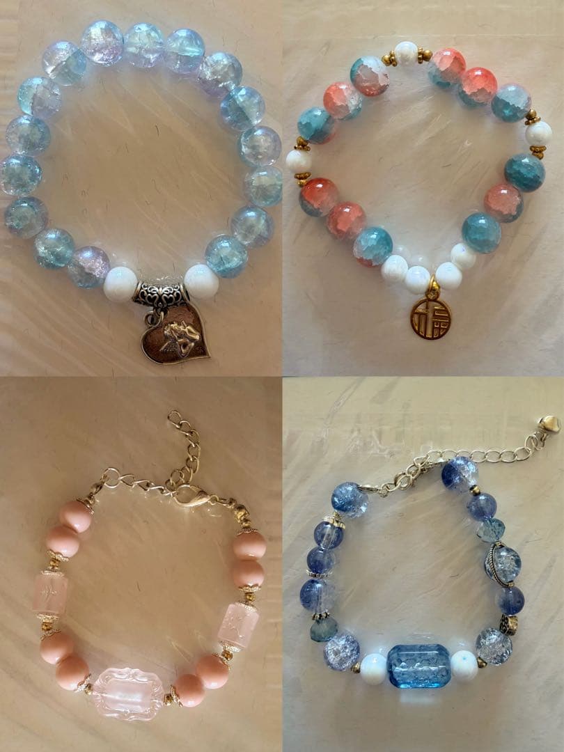 ハンドメイド ガラスビーズ ブレスレット サイズ調整可能・未使用 1点