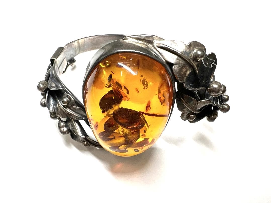 シルバー【925】アンティーク ヴィンテージ 琥珀 バングル ブレスレット