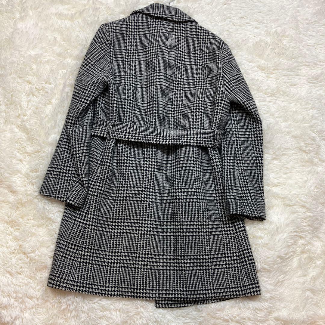 極美品エディフィス ステンカラーコート マキシ丈ハリスツイード 千鳥柄 グレーM
