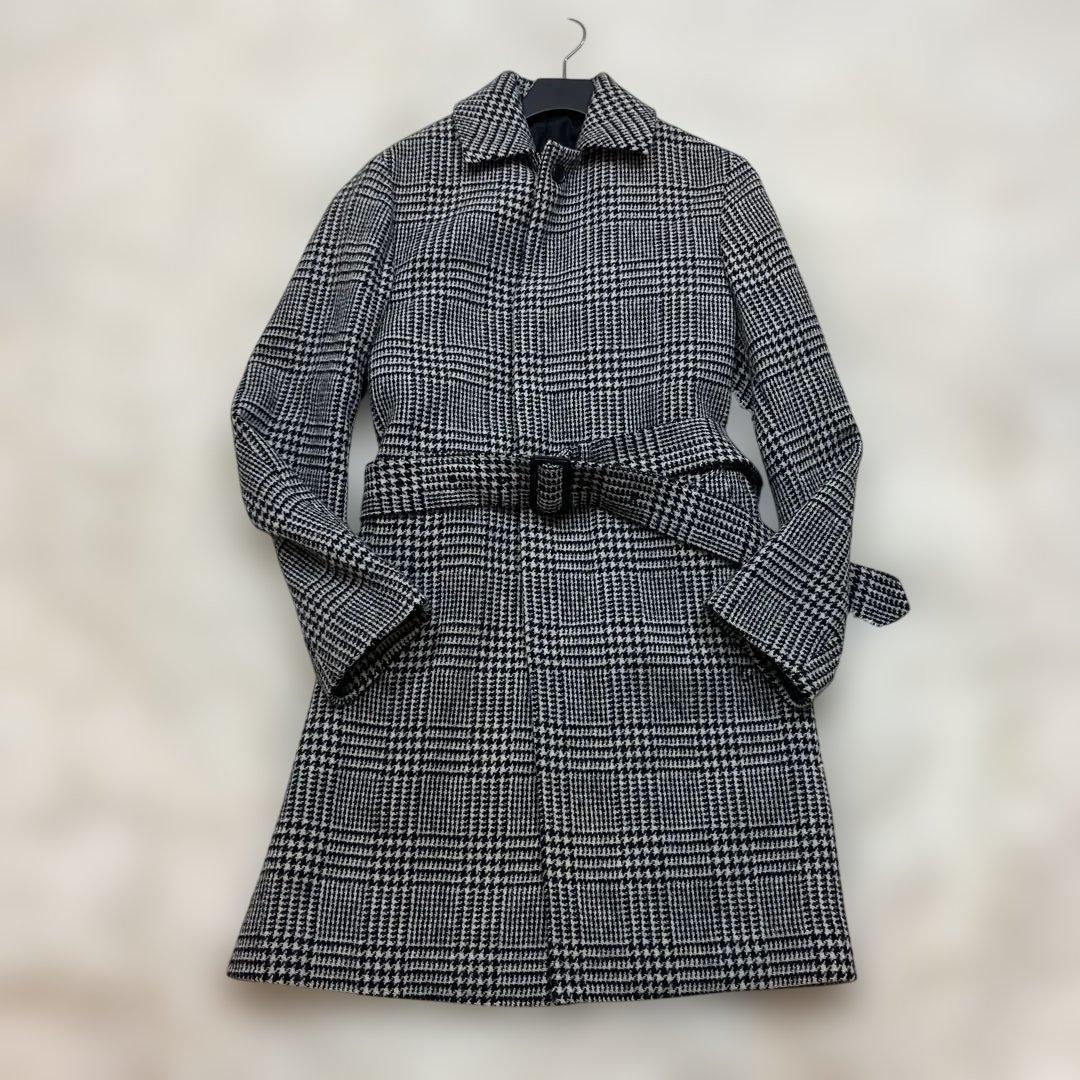 極美品エディフィス ステンカラーコート マキシ丈ハリスツイード 千鳥柄 グレーM