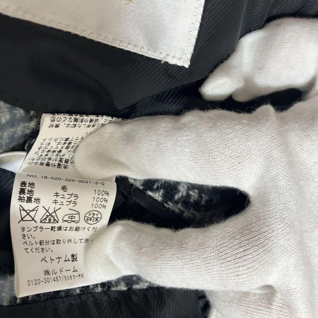 極美品エディフィス ステンカラーコート マキシ丈ハリスツイード 千鳥柄 グレーM