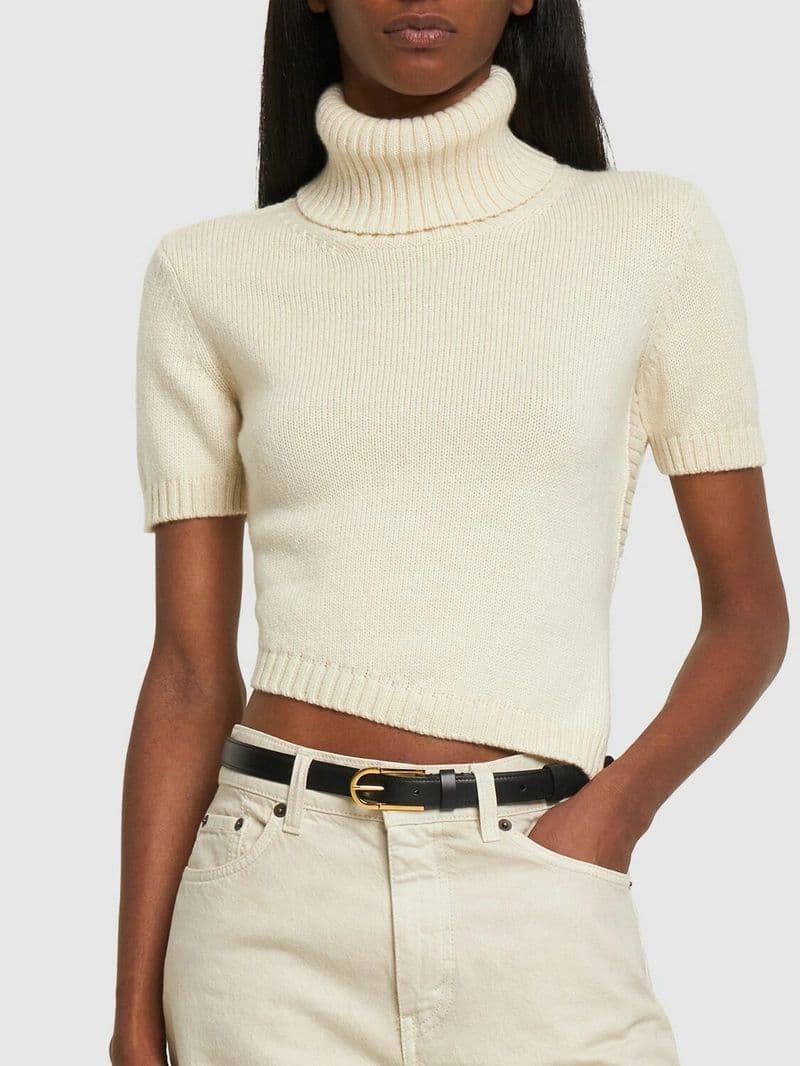 未使用級 ザロウ THE ROW ゴールドバックル レザー ベルト ブラック 黒