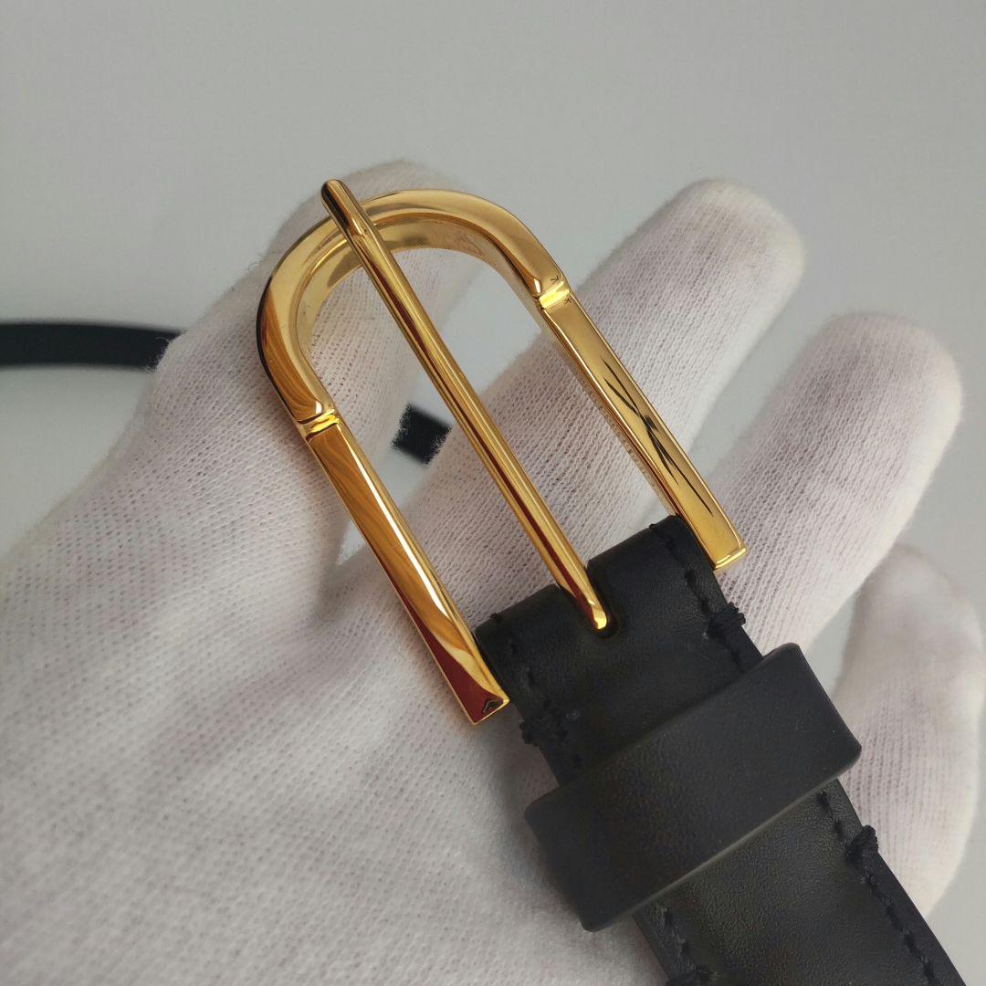 未使用級 ザロウ THE ROW ゴールドバックル レザー ベルト ブラック 黒