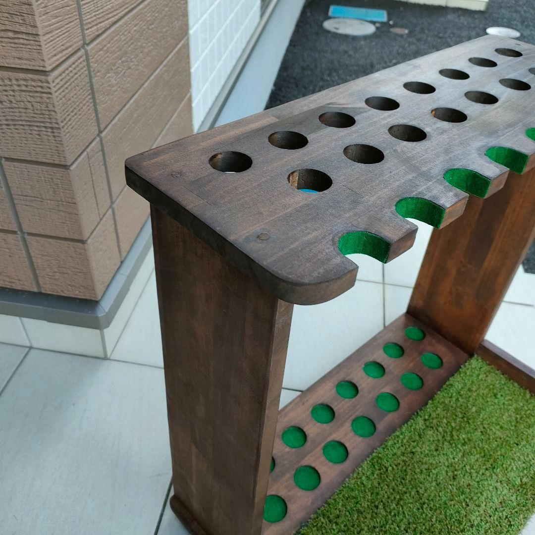 ゴルフクラブスタンド15本＋8本掛け【完成品】フェルト＆人口芝、塗装付