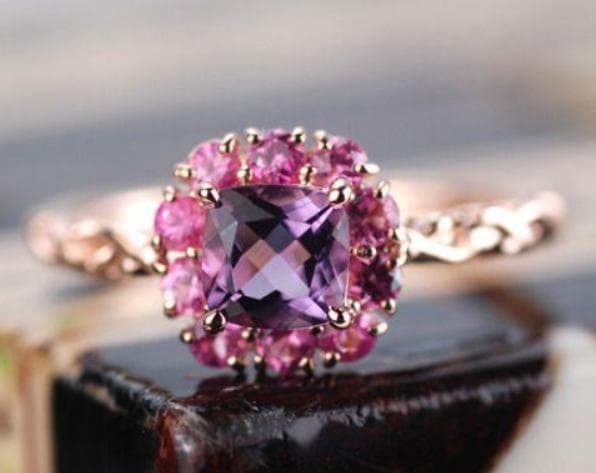 専用ですアメシスト×ピンクサファイア 花色のハーモニーリング - メルカリ