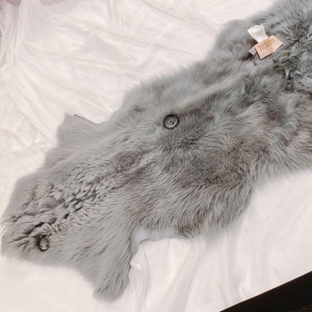 【希少】カール・ドノヒュー　リアルファー　スヌード　ショール　ムートン　グレー