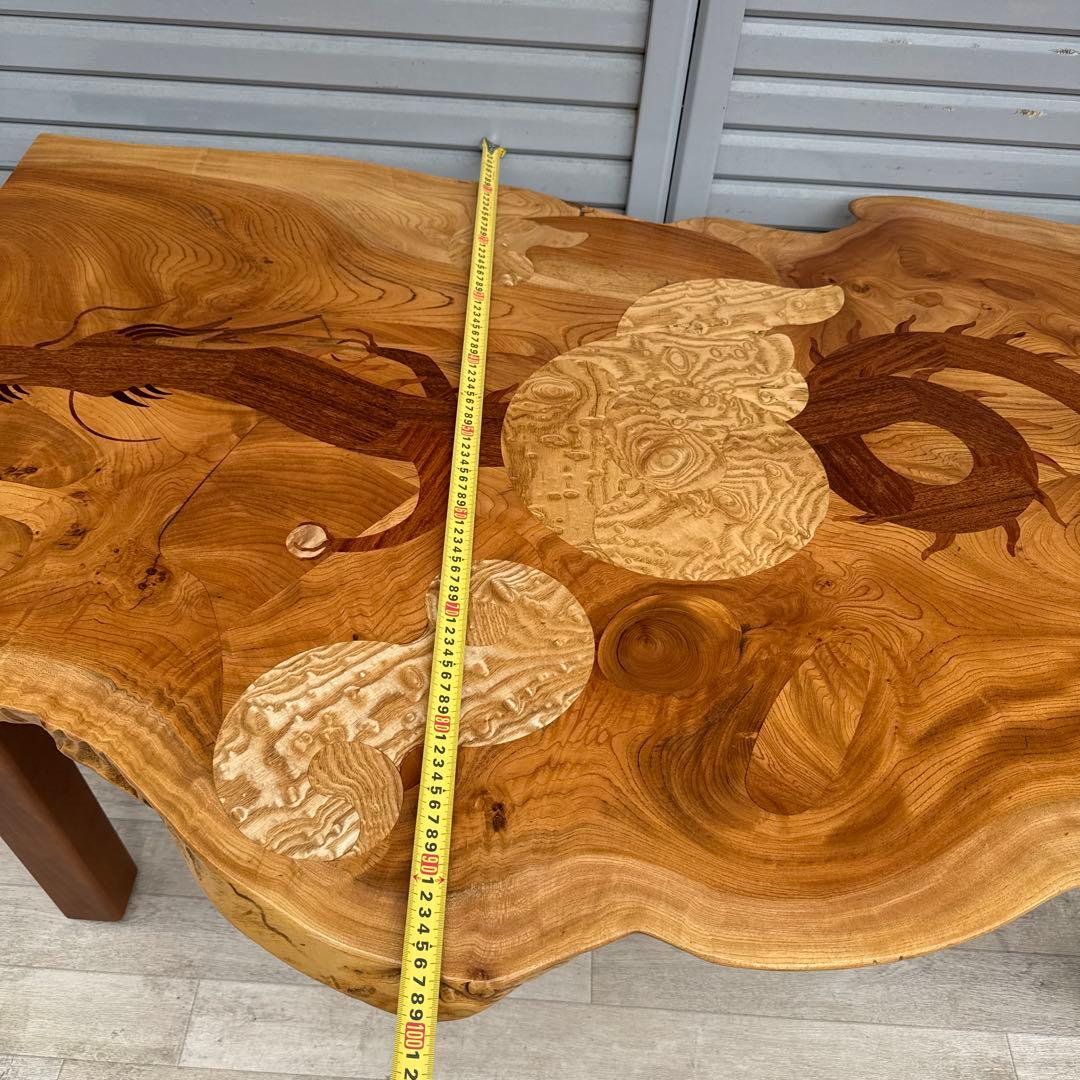 中西昌彦 作品　飛騨高山 木象嵌　龍　ダイニングテーブル　無垢　１００万