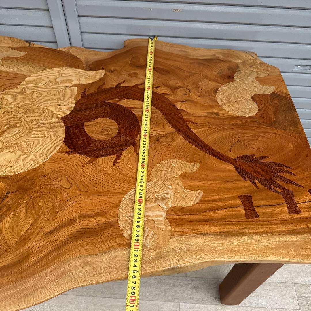 中西昌彦 作品　飛騨高山 木象嵌　龍　ダイニングテーブル　無垢　１００万