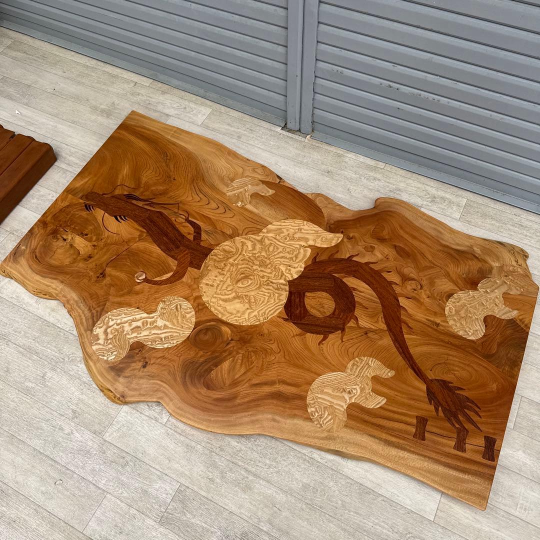 中西昌彦 作品　飛騨高山 木象嵌　龍　ダイニングテーブル　無垢　１００万