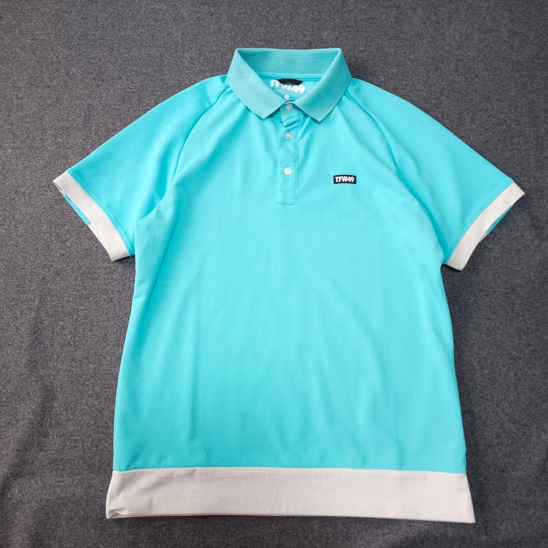 極美品 TFW49 半袖ゴルフポロシャツ M ミントグリーン ロゴネーム