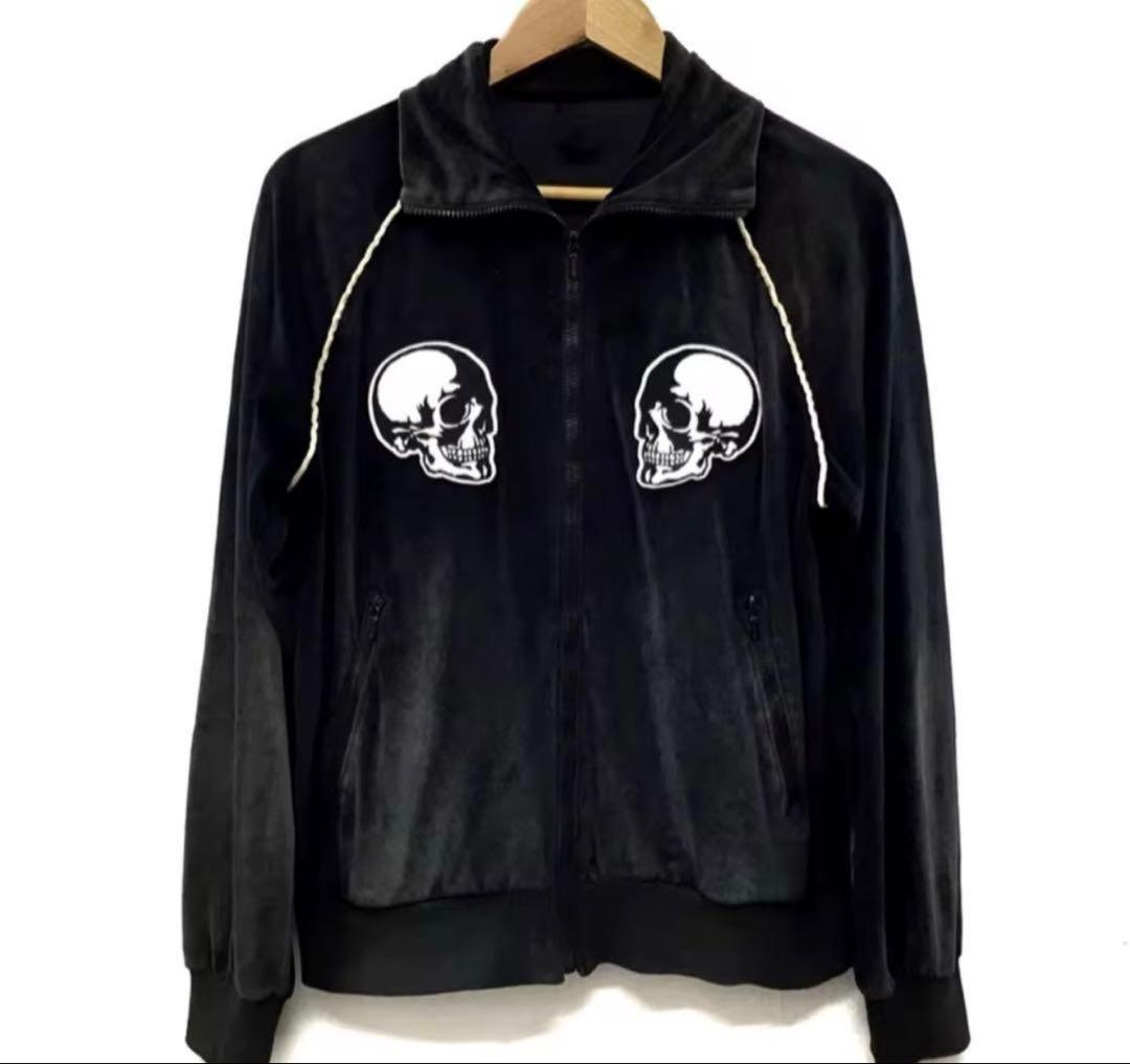 スカル ベロア ジップジャケット y2k グランジ ベロア素材