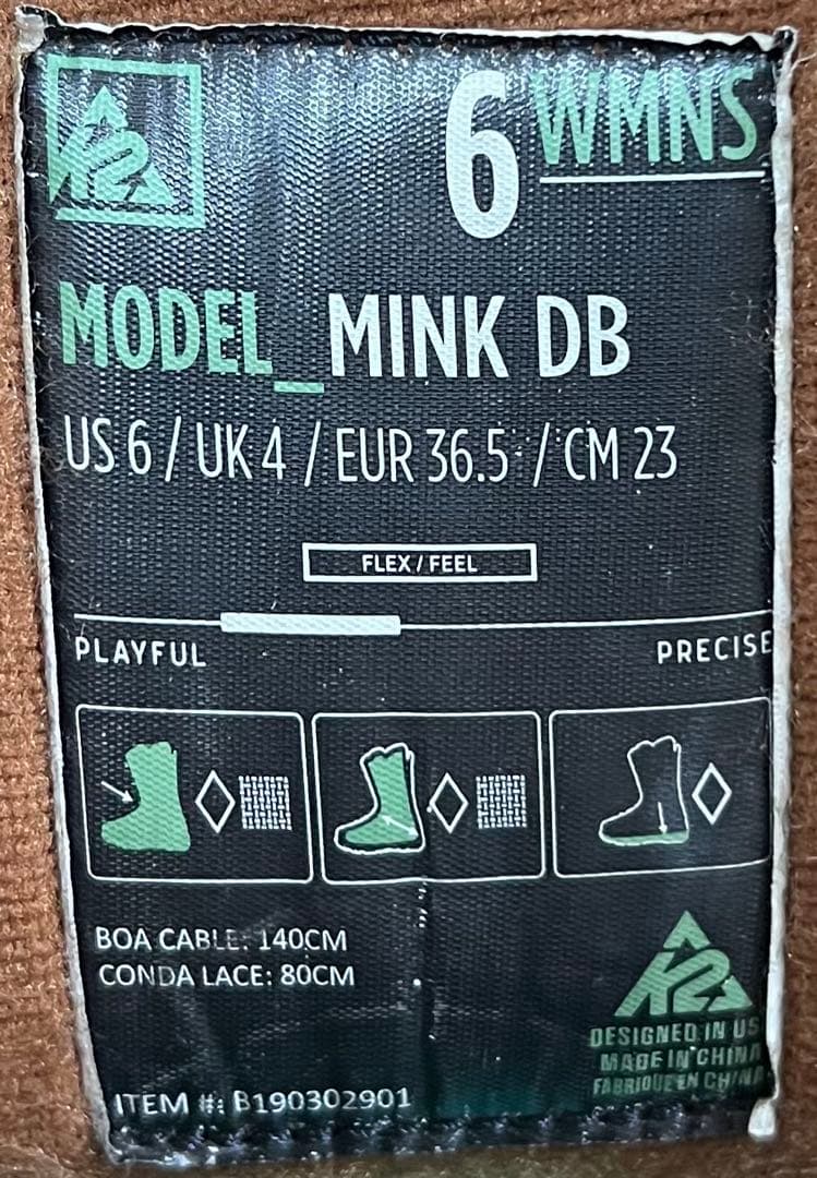 【即日発送】K2 ケーツー スノボブーツ MINK DB ミンク23.0cm