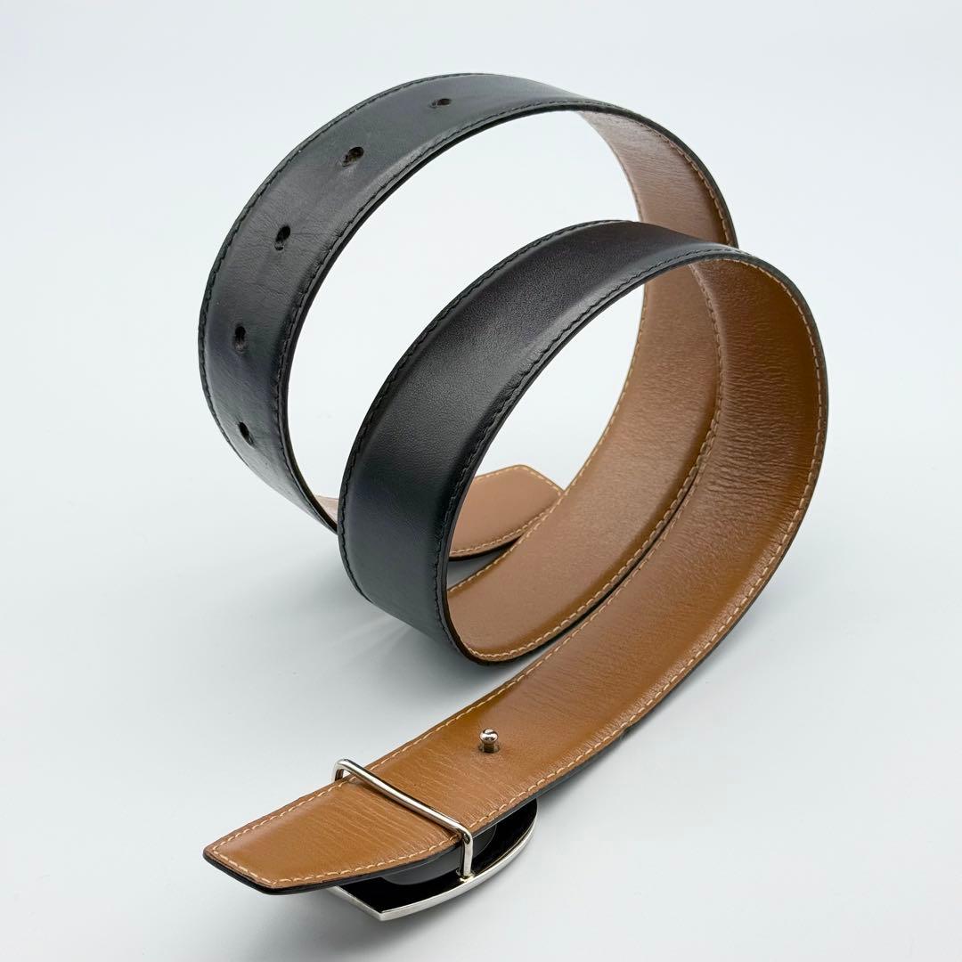 ✨良品✨GUCCI ベルト Gバックル シルバー金具 純正ベルト レザー 茶×黒