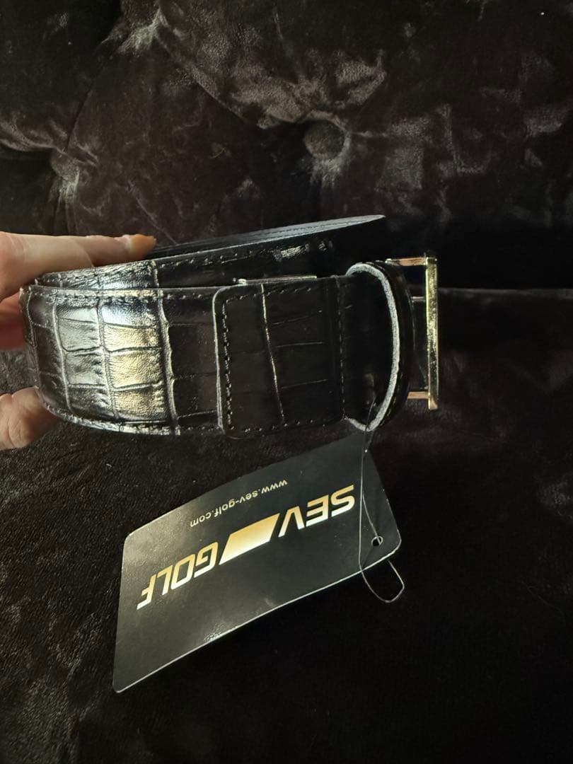 新品未使用！SEV セブGOLF クロコ調ブラックレザーベルト