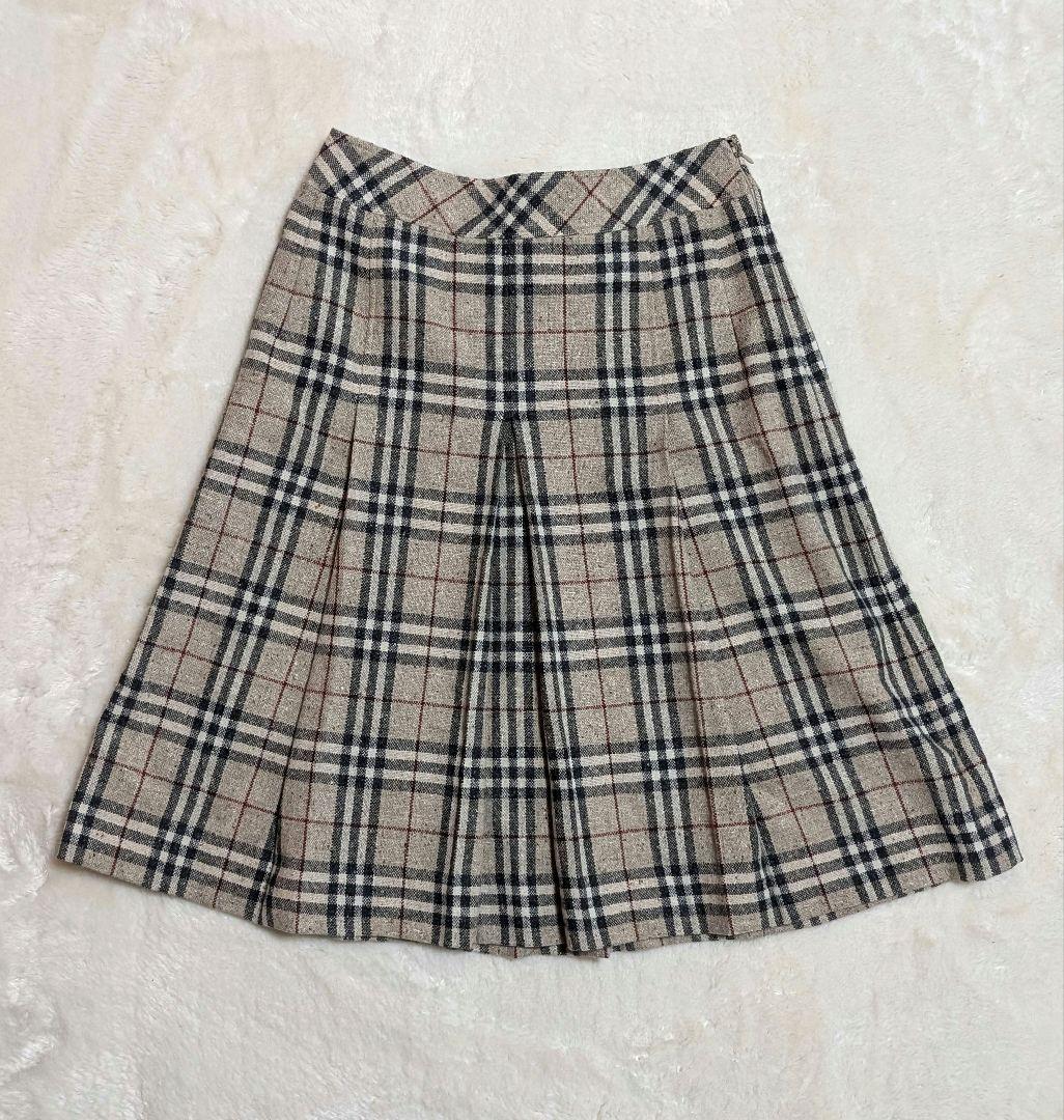 美品 BURBERRY バーバリー プリーツスカート ノバチェック カシミヤ