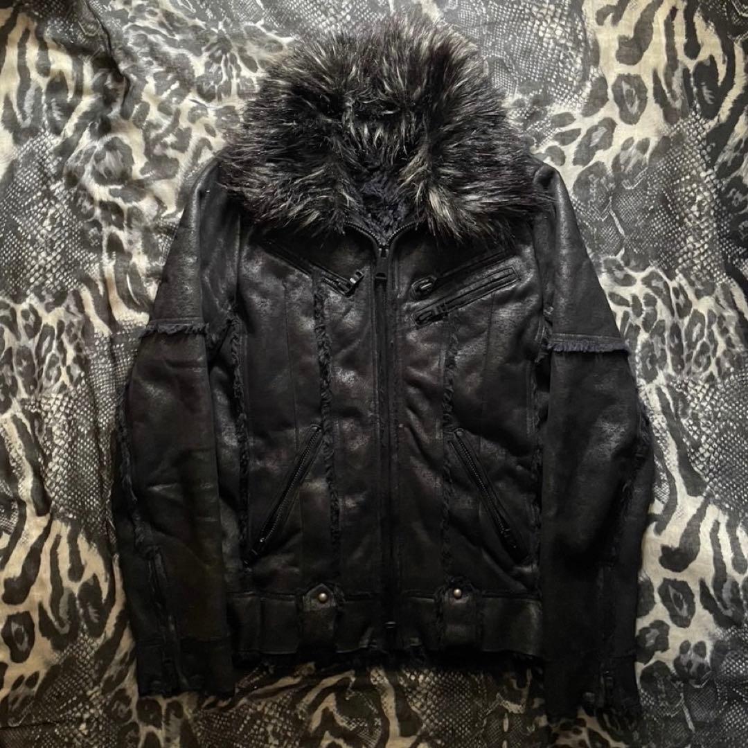 平成 ギャル ファー ジャケット ツギハギ 光沢 y2k フェアリー