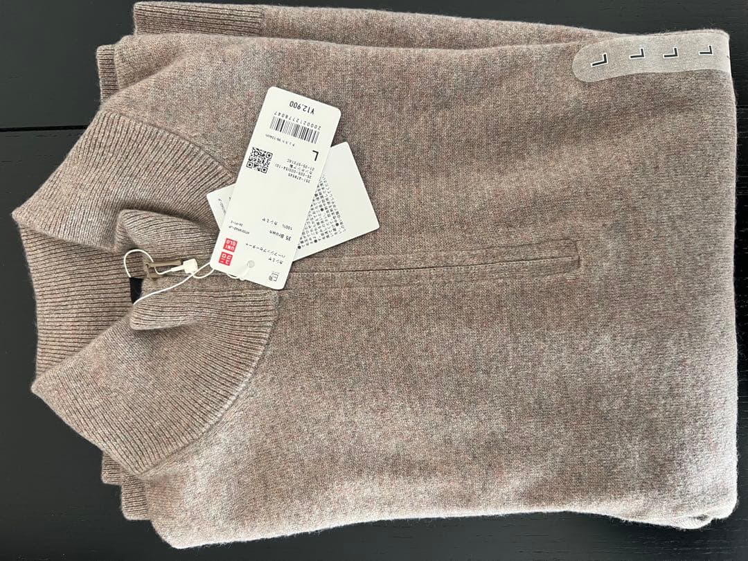 ユニクロ カシミヤハーフジップセーター ブラウン Lサイズ - メルカリ