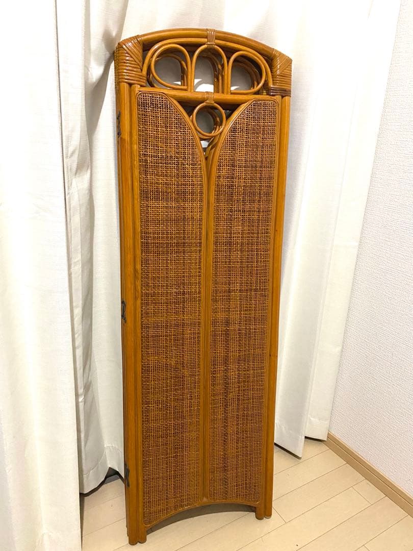 ラタン 3連 パーテーション 衝立 間仕切り ヴィンテージ 昭和レトロ 3