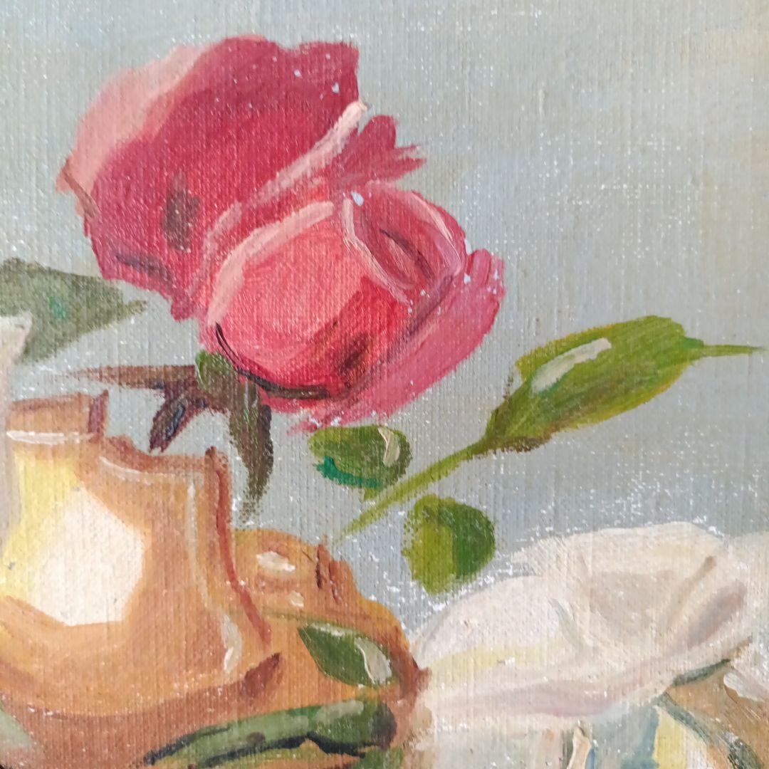 古　カラフル　薔薇　花の絵　アート　油絵?　絵画　アンティーク　作者不明