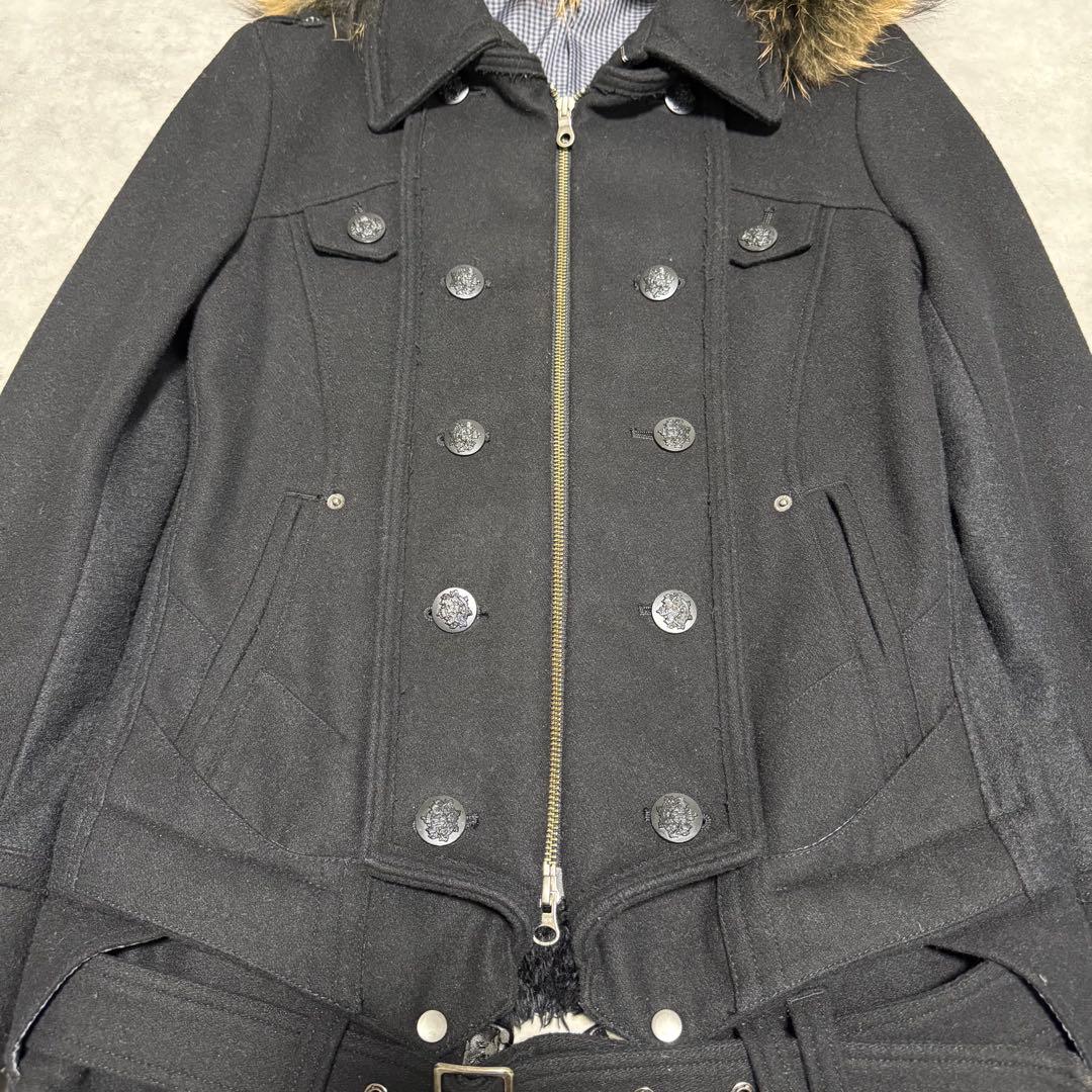 y2k 00s PPFM ナポレオンジャケット Pコート リアルファー ブラック
