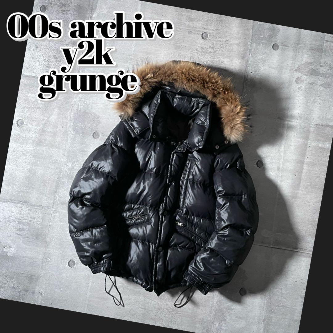 短丈 ファーダウンジャケット 光沢 ドローコード アーカイブ y2k opium