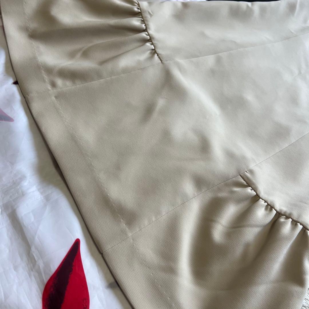 【美品】Rene 膝丈ワンピース ホワイト ベージュ バイカラー 36 リボン