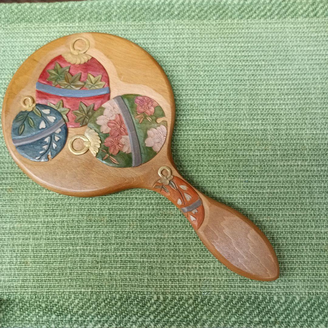 日光彫り丸手鏡　鈴　+フクロウペン皿２点専用