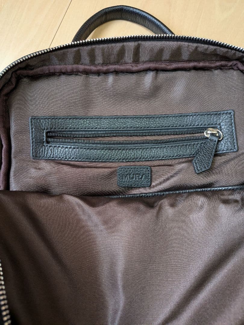 MURA 薄マチ ダブルジッパー シュリンクレザー スマート ビジネス リュック