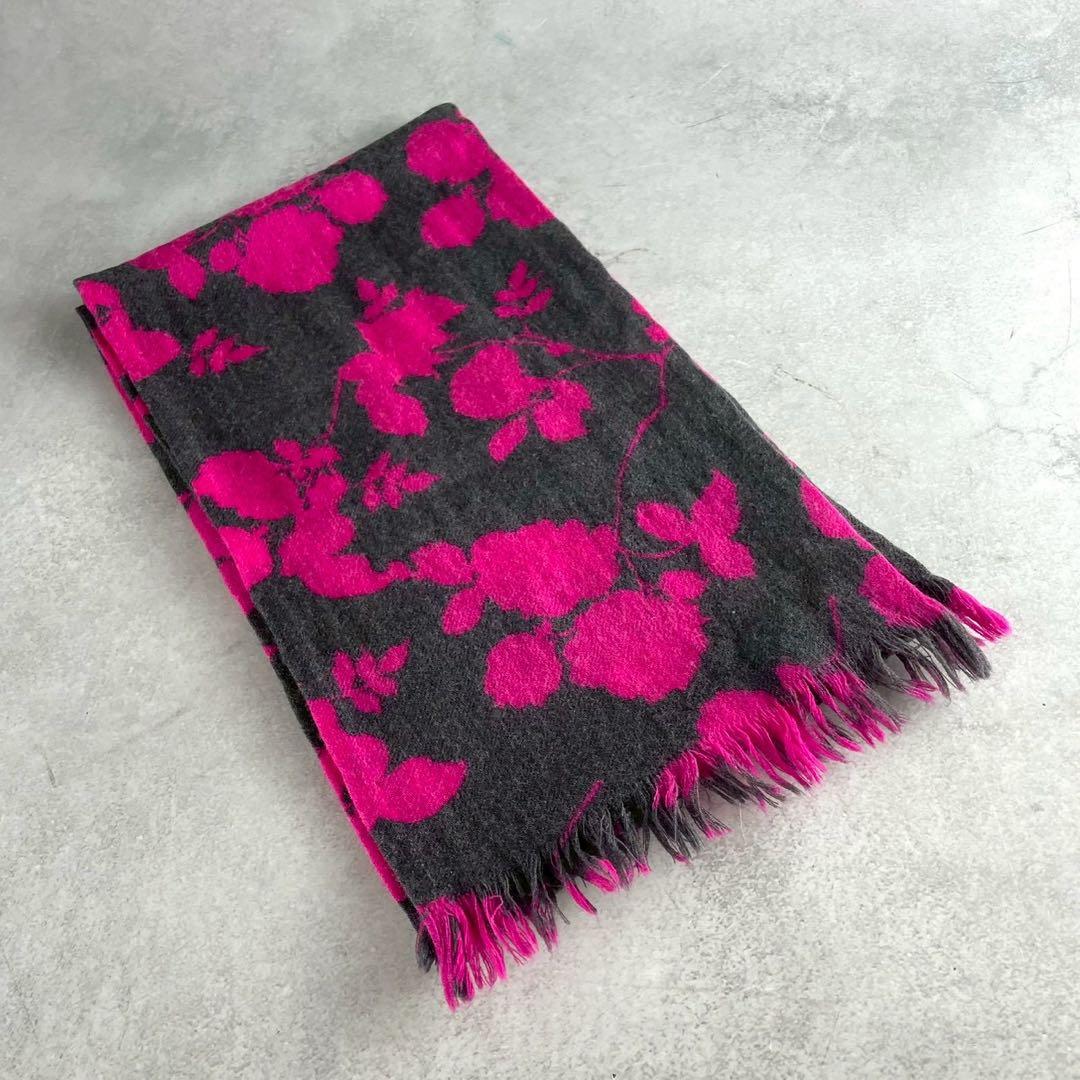 【美品✨希少】ドリスヴァンノッテン 花柄 ストール ウール グレー ピンク