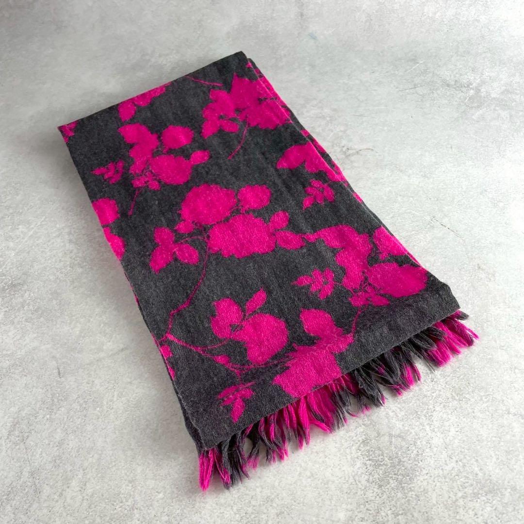 【美品✨希少】ドリスヴァンノッテン 花柄 ストール ウール グレー ピンク