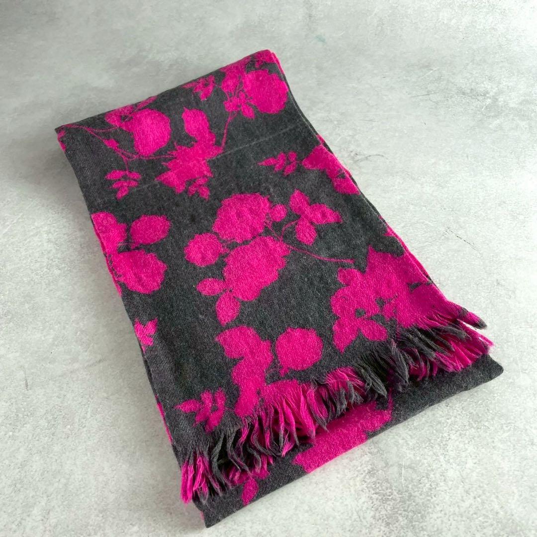 【美品✨希少】ドリスヴァンノッテン 花柄 ストール ウール グレー ピンク