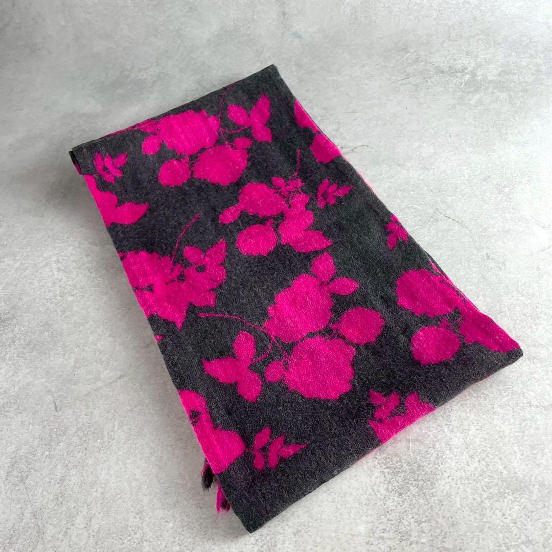 【美品✨希少】ドリスヴァンノッテン 花柄 ストール ウール グレー ピンク