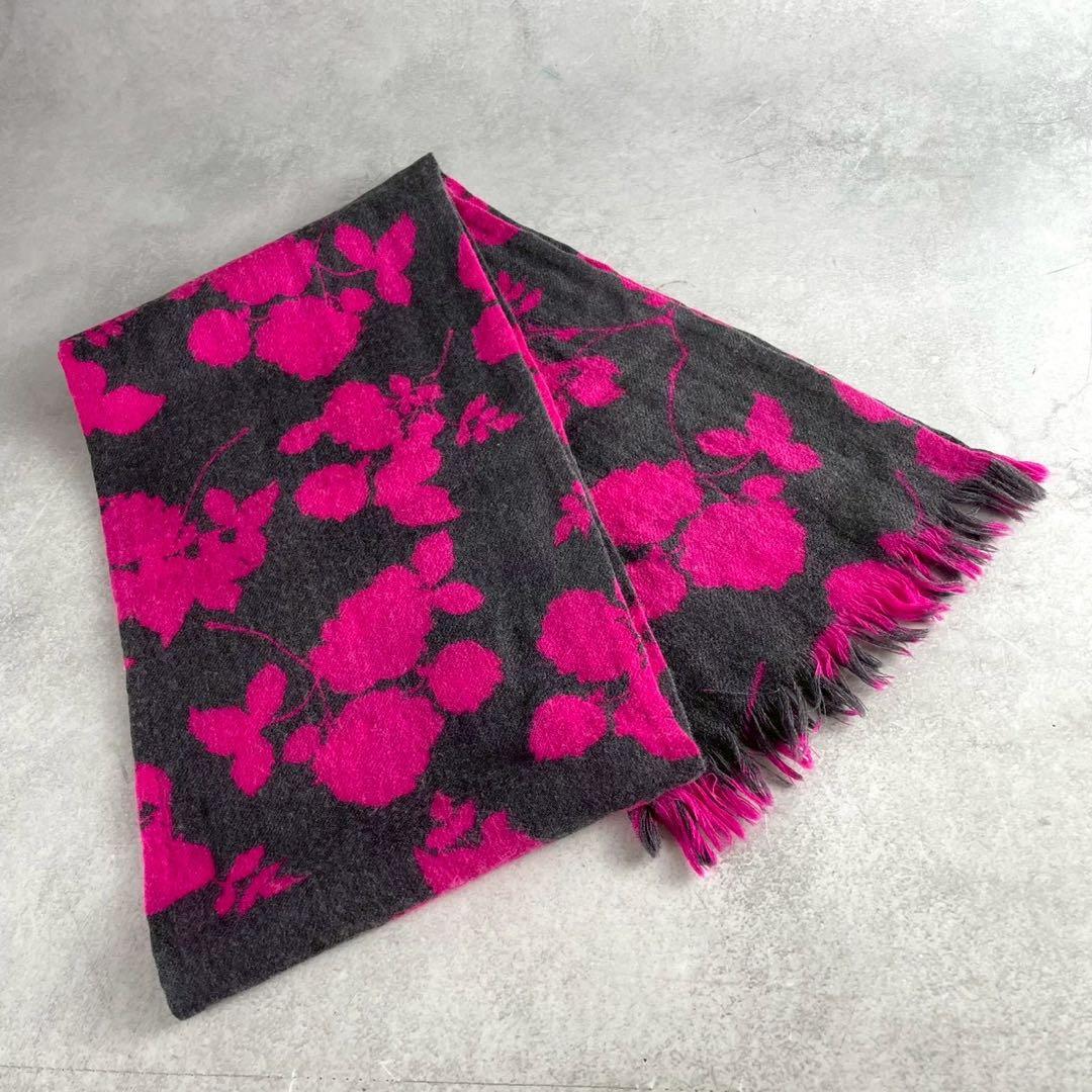 【美品✨希少】ドリスヴァンノッテン 花柄 ストール ウール グレー ピンク