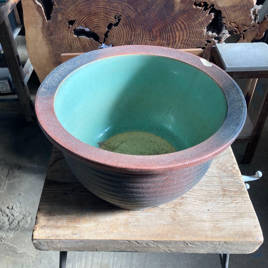 引き取り限定 ジャンク 信楽焼 睡蓮鉢 13号 水鉢 すいれん鉢 メダカ鉢