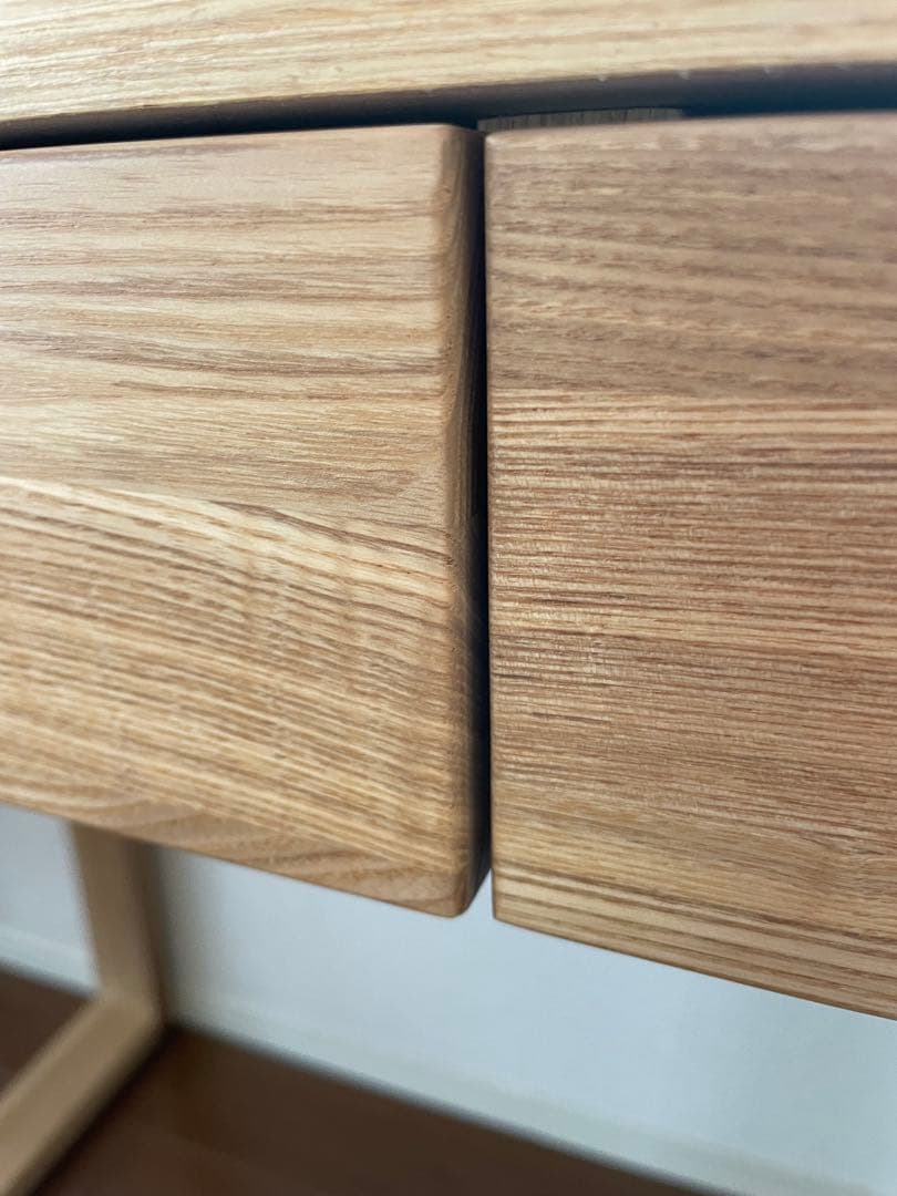 【売約済】天然木タモ突板デスク 幅150cm奥行45cm引出あり北欧風 長机