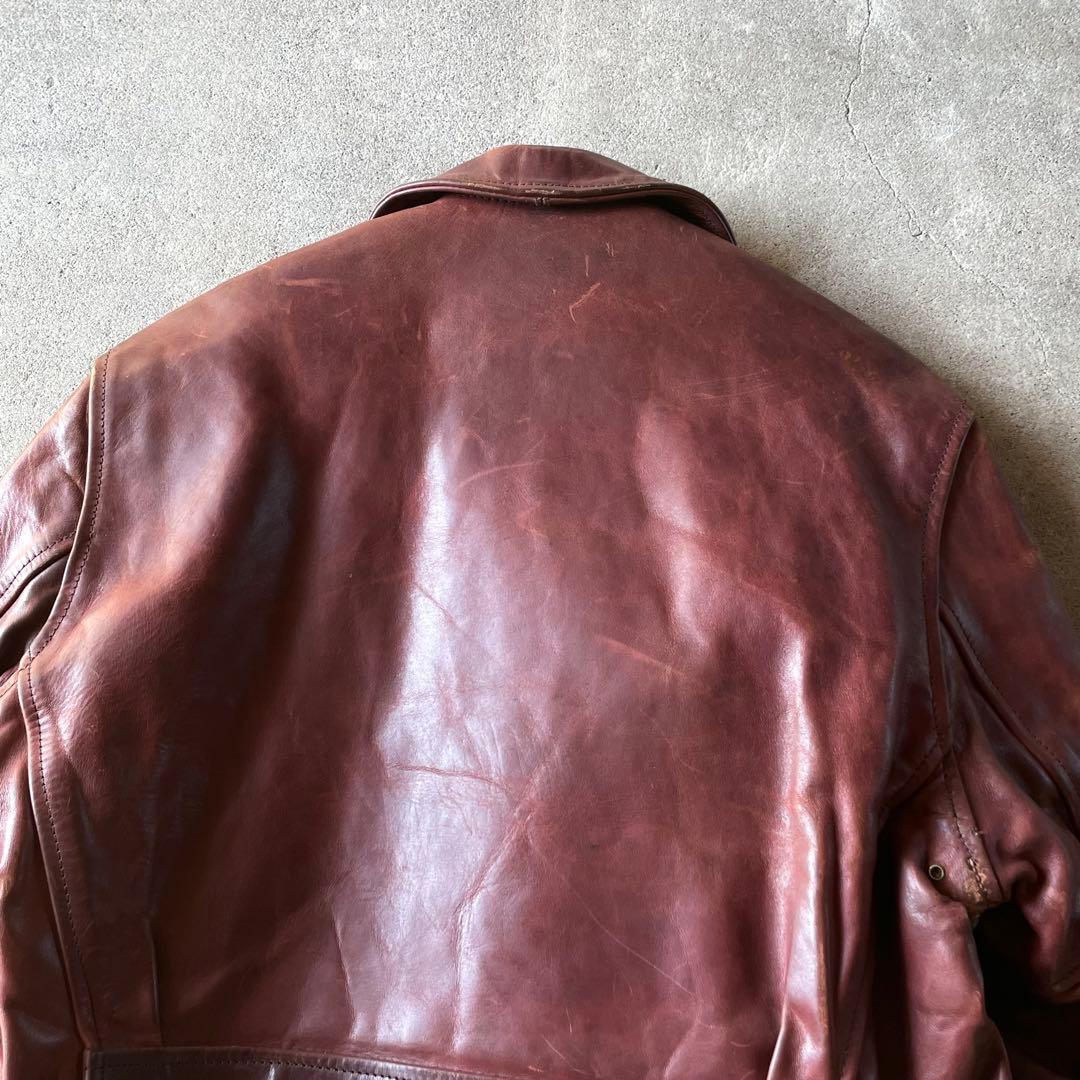 エアロレザー ハーフベルト ホースハイド レザージャケット ブラウン 34