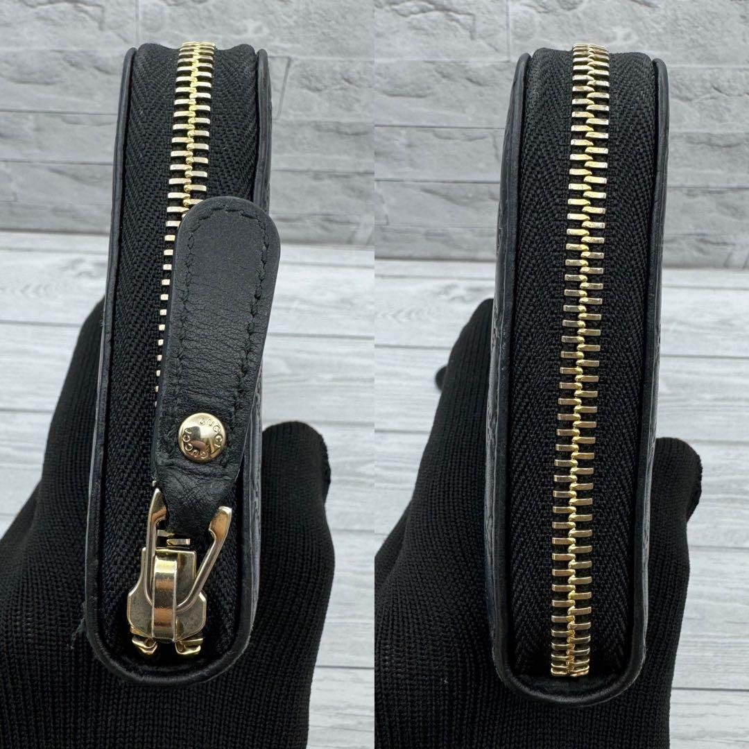 【美品】GUCCI　マイクロシマ　ラウンドファスナー　長財布　ブラック　レザー