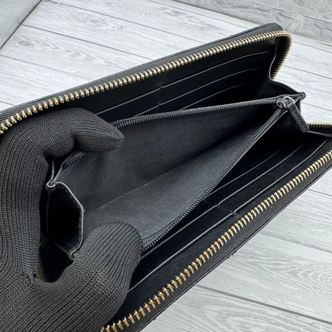 【美品】GUCCI　マイクロシマ　ラウンドファスナー　長財布　ブラック　レザー