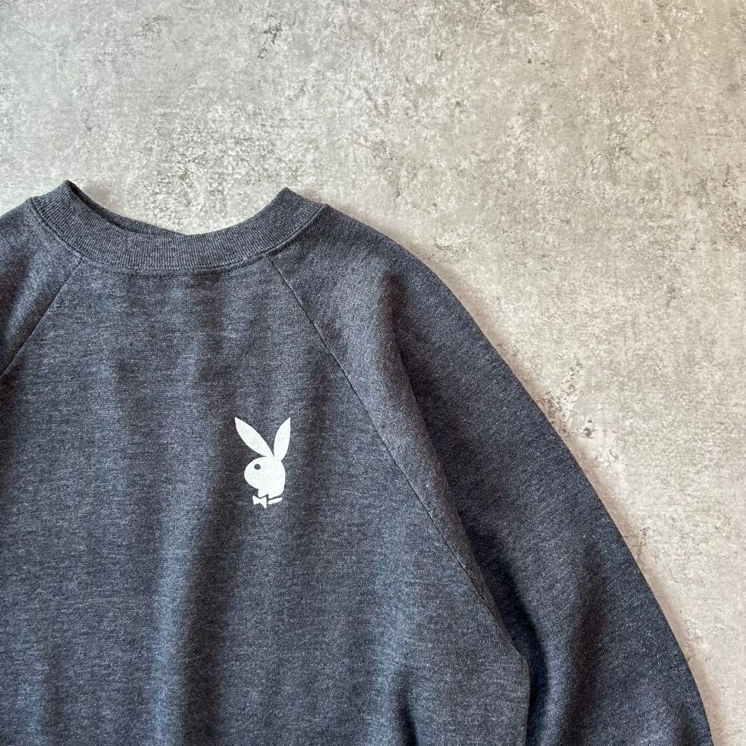 70s- プレイボーイ スウェット USA製 L チャコールグレー フ