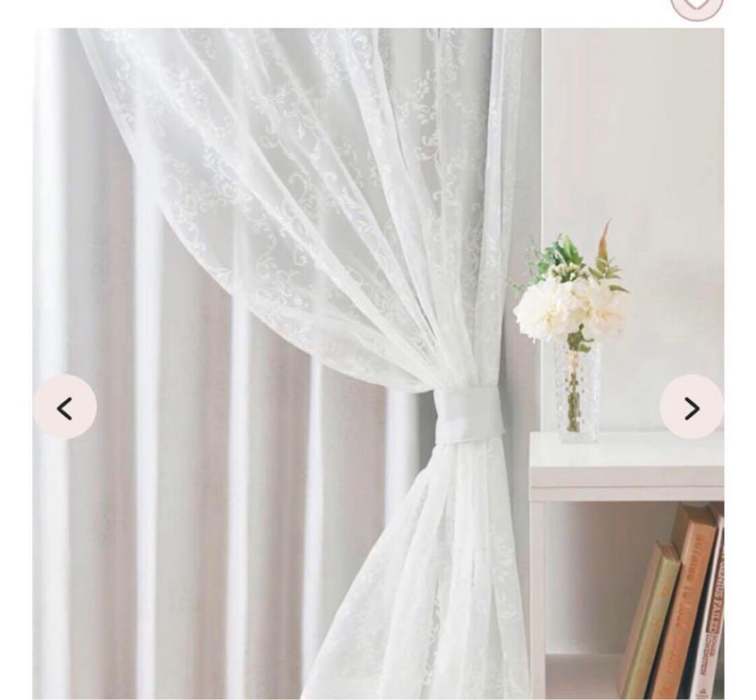 ホワイト・ダークグレー レース付きカーテン