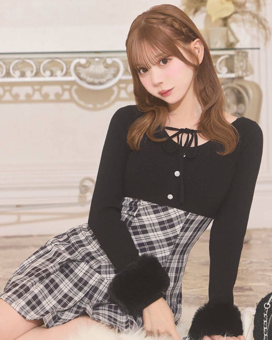 ミシェルマカロン ボレロsetチェックプリーツワンピ 公式完売