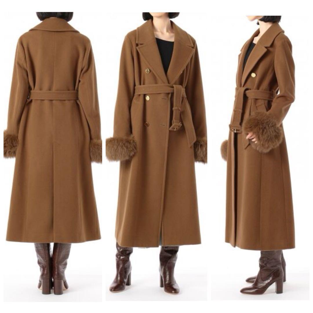 Diagram】ダブルロングコート フォックスファー ダブルブレスト 36