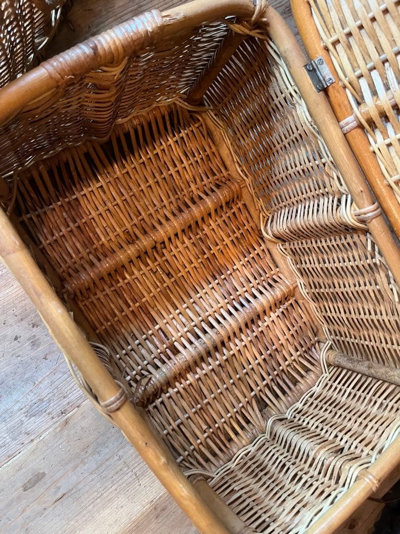 籐 ラタン かご バスケット 大小 セット 昭和レトロ 当時物 インテリア 収納