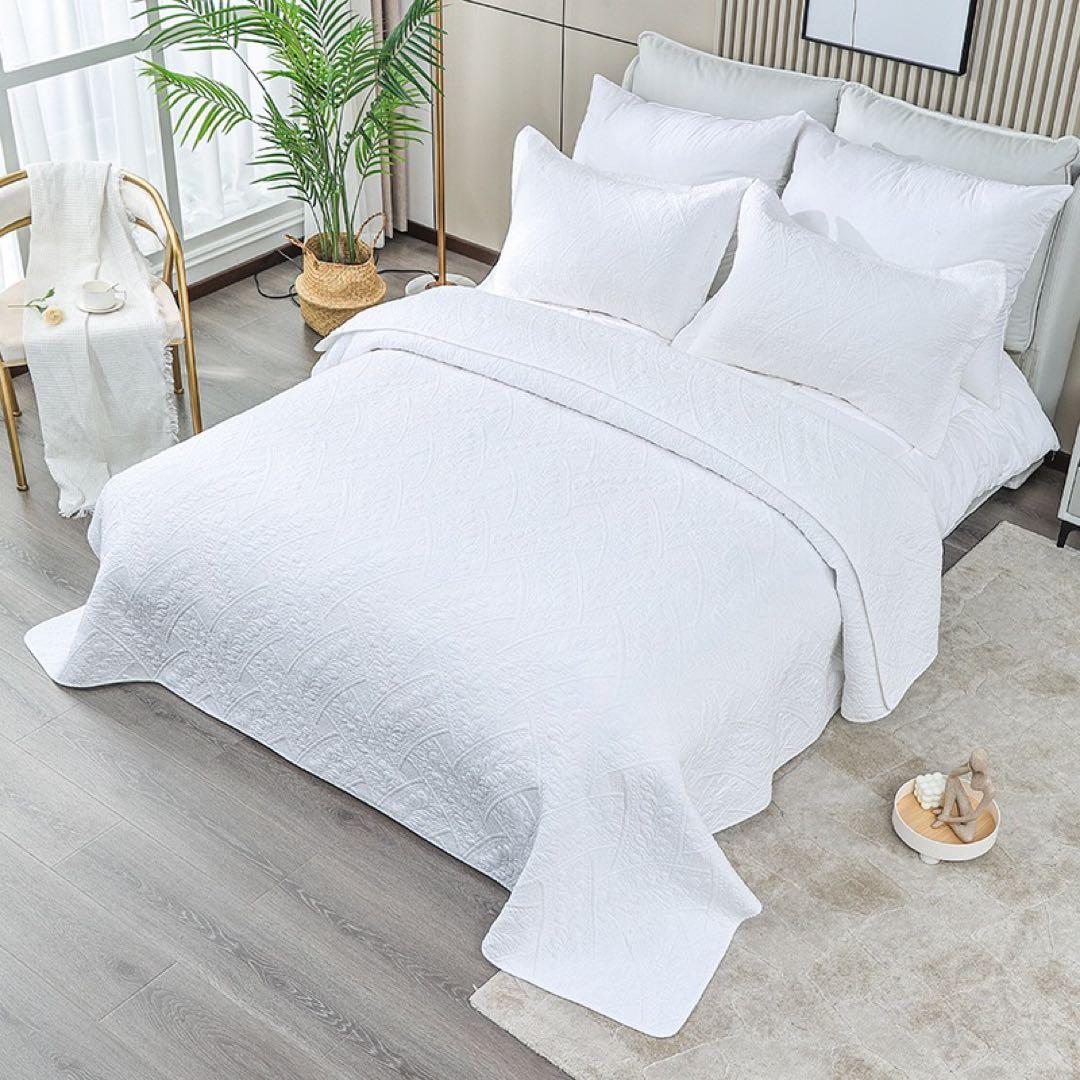 キルトベッドカバー3点セット綿マルチカバー キルティング 164白