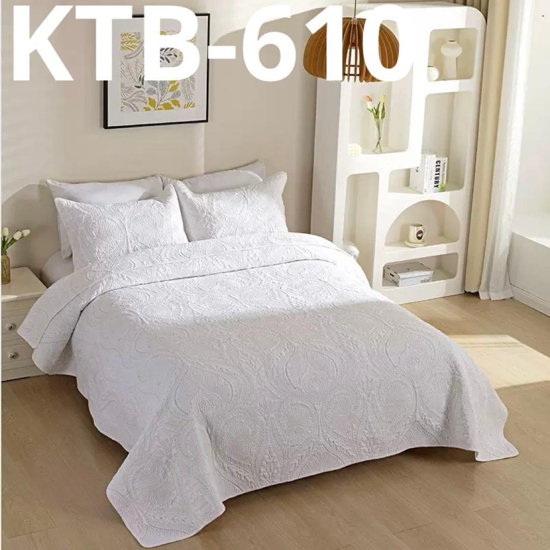 キルトベッドカバー3点セット綿マルチカバー キルティング 164白